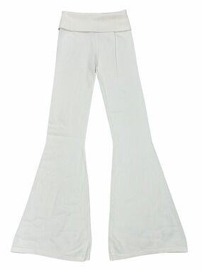 Edikted Off White Fold-Over Waist Flared Knit Pants